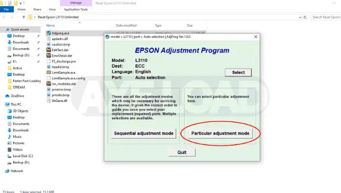 Epson Adjustment Program L3110​ โปรแกรมเคลียร์ซับหมึก